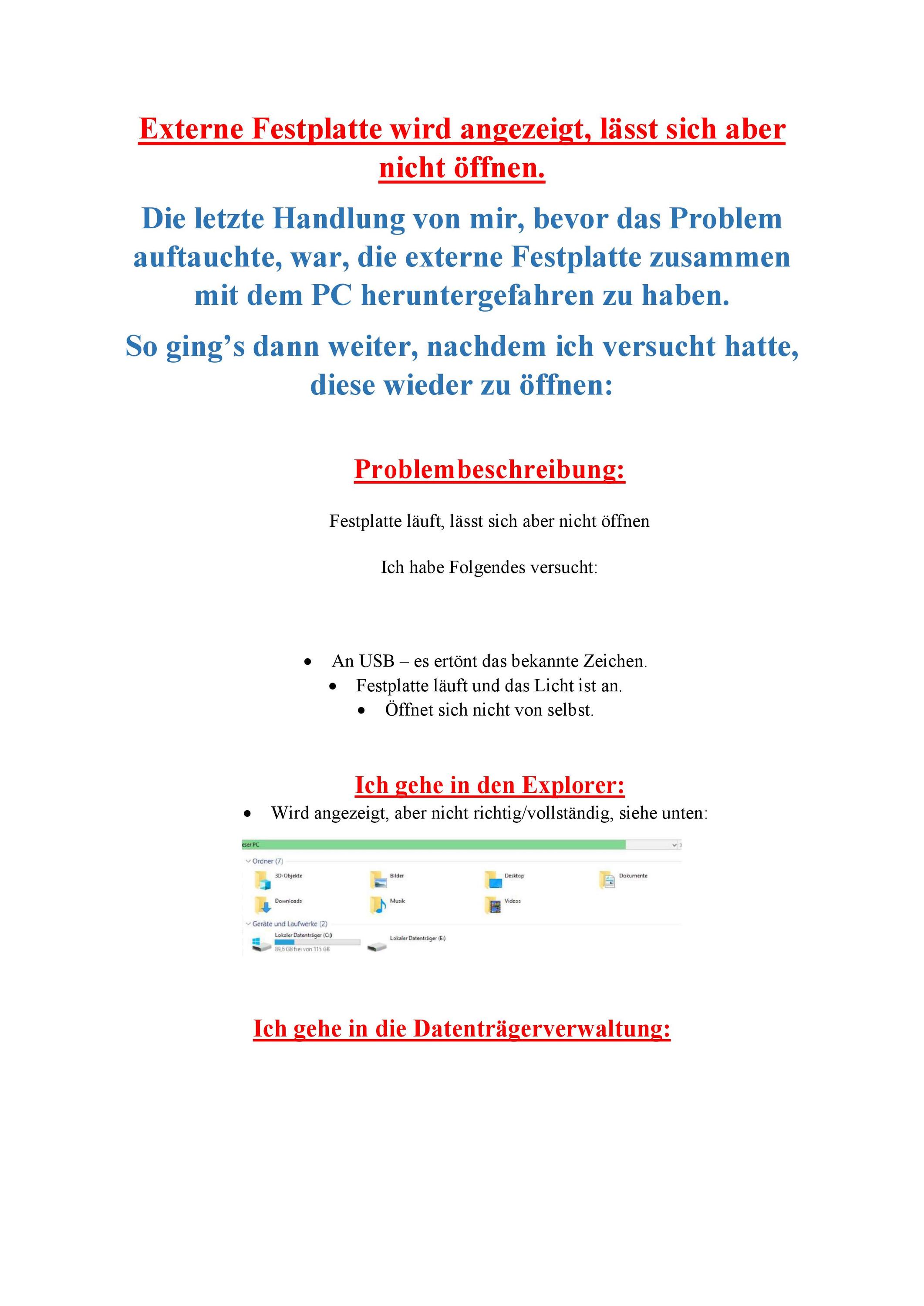 Externe Festplatte wird angezeigt, lässt sich aber nicht öffnen.