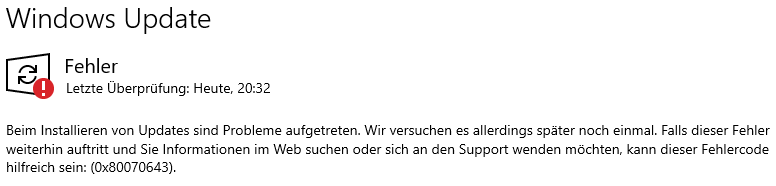 Windows Update Fehler 0x80070643