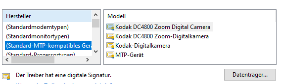 Treiber MTP-USB Gerät ist nicht vorhanden