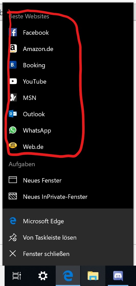 Edge "Beste Webseiten Menü" abschalten