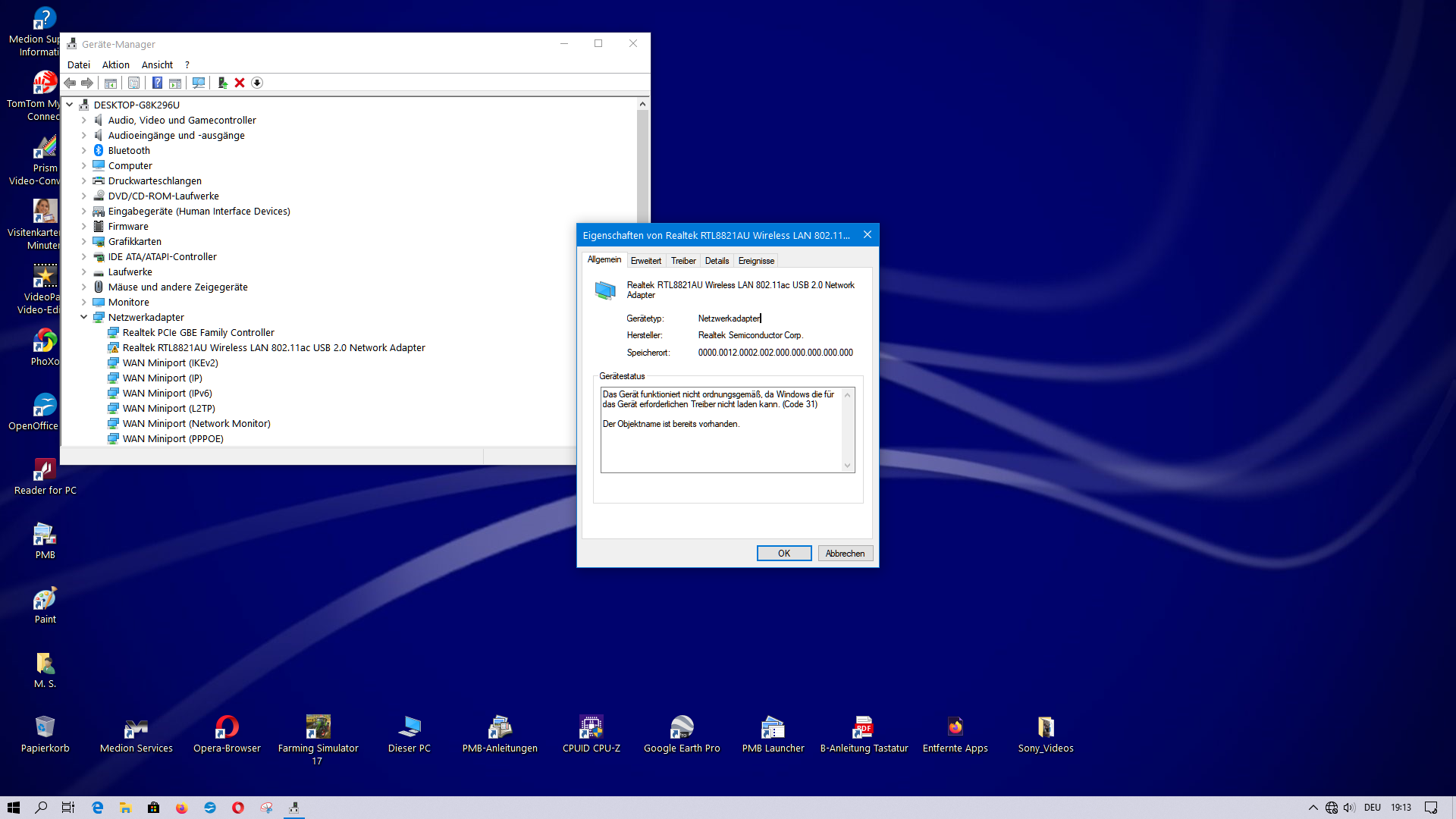 WLAN funktioniert nicht mehr (II). Probleme mit Realtek RTL 8821au wireless LAN 802.11ac...