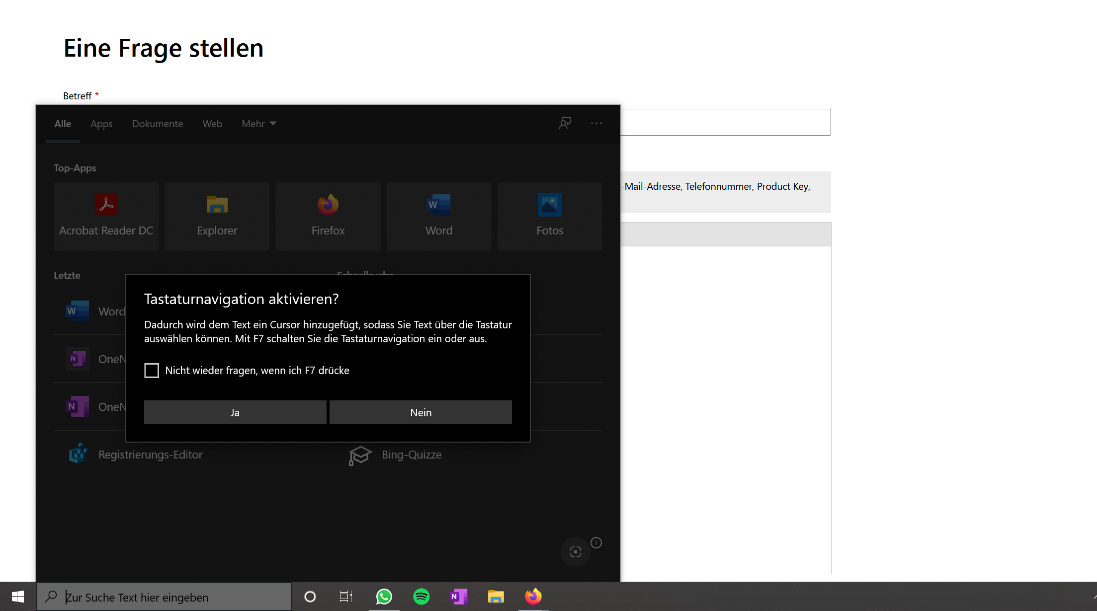 Windows 10 Tastaturnavigation