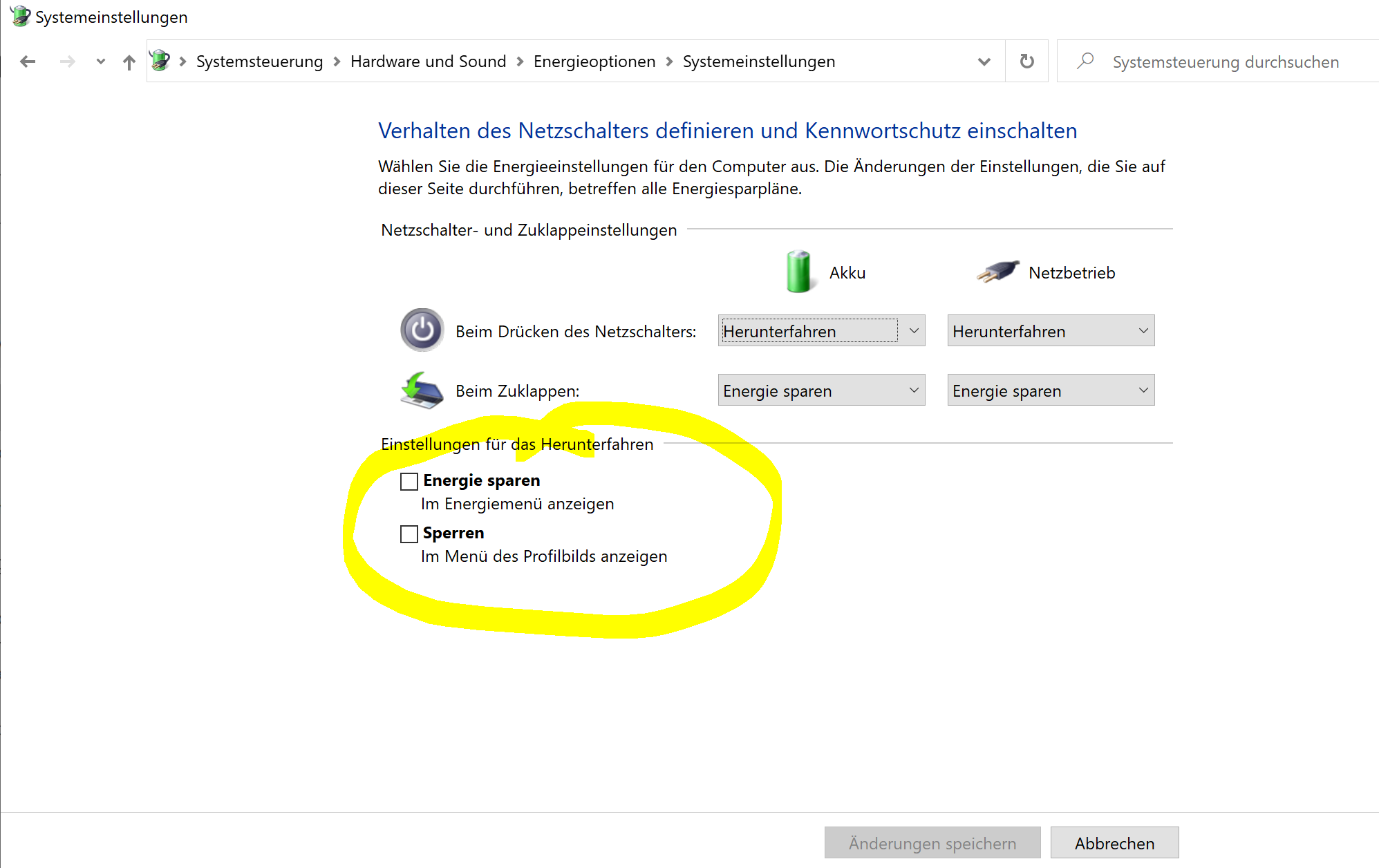 Schnellstart Deaktivieren Nicht möglich Surface Book 2 Win 10 -