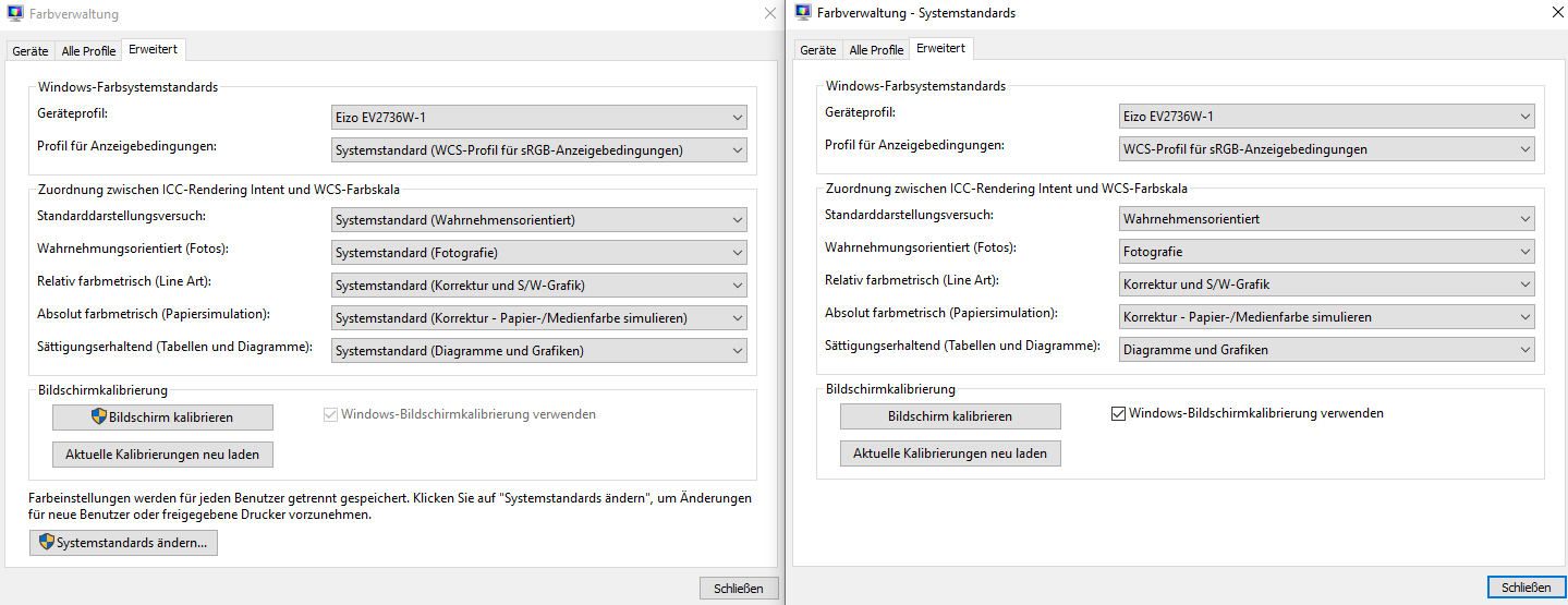 Win 10 - Beim öffnen von Outlook oder Adobe Reader lädt sich Farbprofil über die Bildschirme