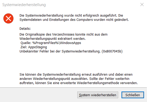 Systemwiederherstellung Funktioniert nicht 0x8007045b