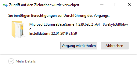 Dateien in Speilordner (in WinApps) verschieben --> Kein  Zugriff