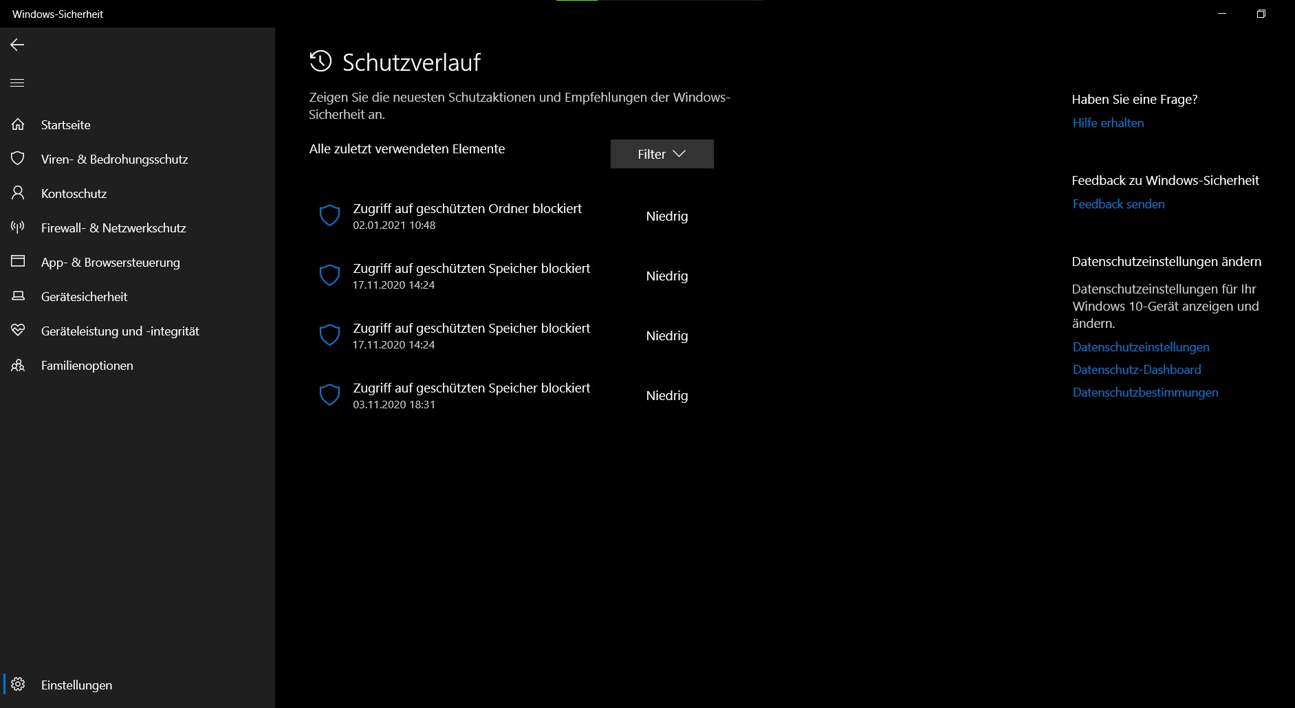 Windows Sicherheit Suchverlauf