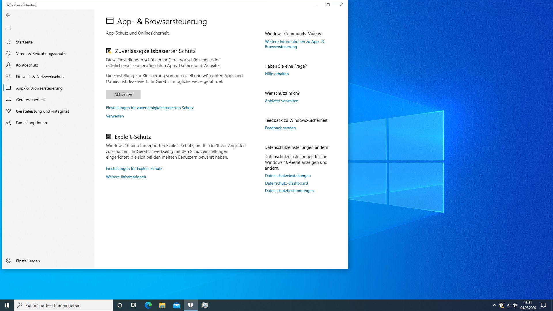 seit 2004 - nur bei W10H64 - Windows Sicherheit meldet ein Problem