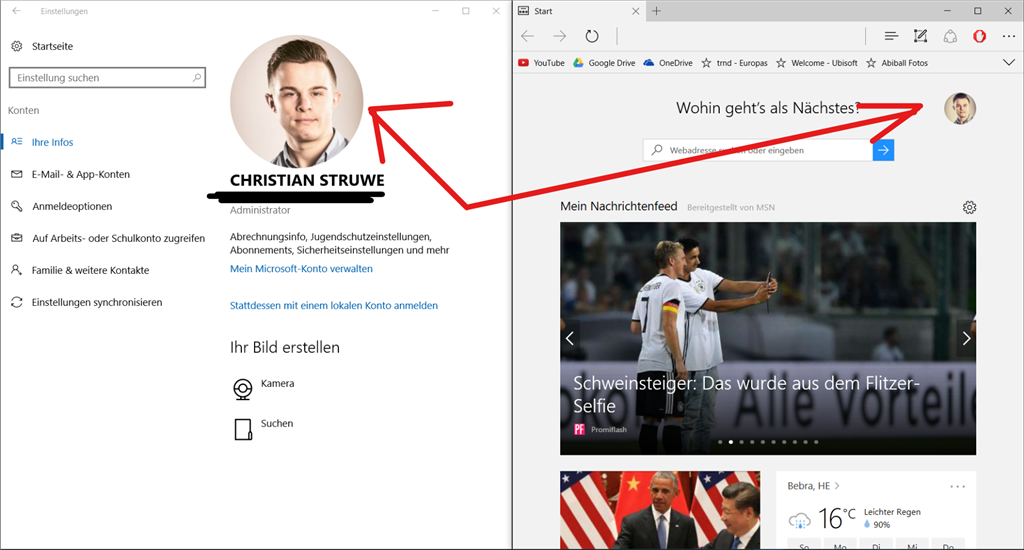 Synchronisation Microsoft Account Profilbild (in Edge Browser) funktioniert nicht, Avatare ...