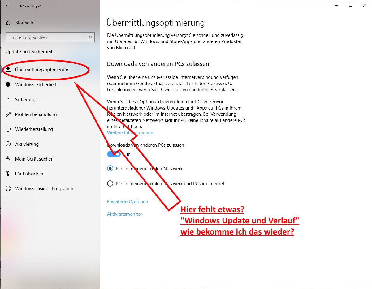 Update - Verlauf aus Windows 10 - Einstellungen verschwunden.
