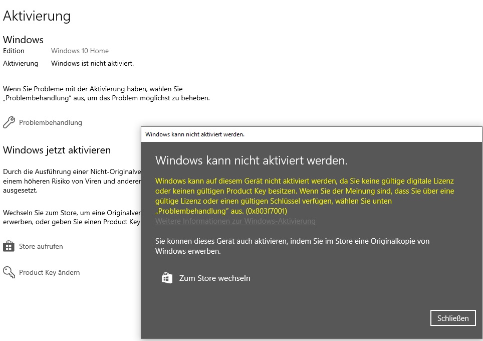 Windows Aktivierung nach CPU-, RAM-, Mainboard- Wechsel nicht möglich.