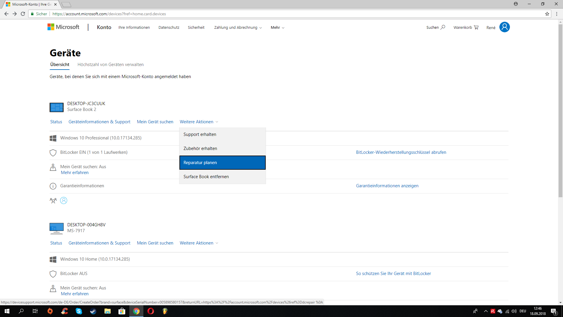 Probleme mit dem Surface Book 2 und ebenso mit "Geräteservice und -reparatur"