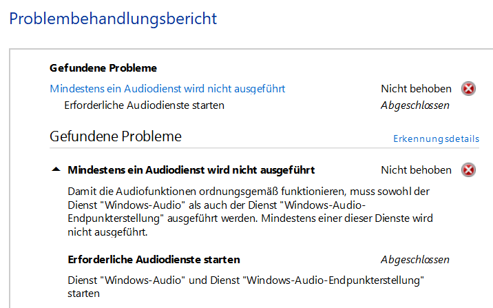 Der Audiodienst wird nicht ausgeführt