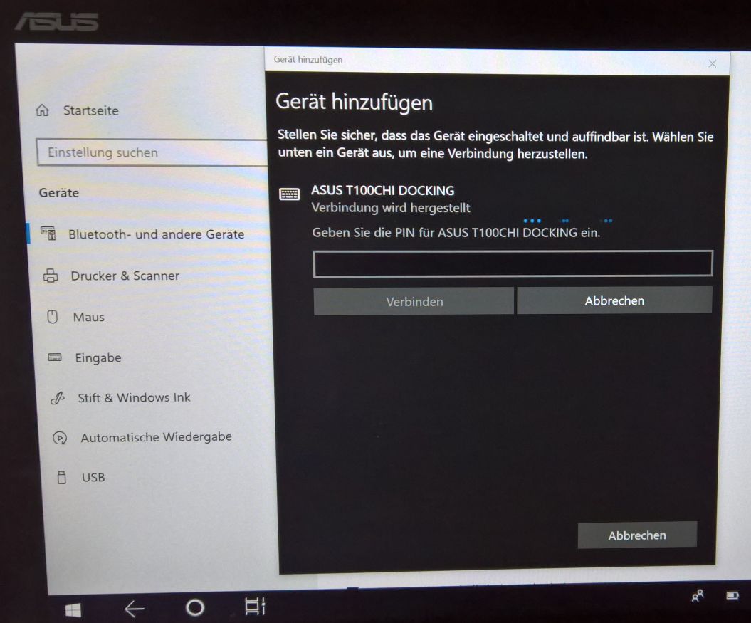 Asus T100CHI Docking (Tastatur läßt sich nicht über Bluetooh koppeln)
