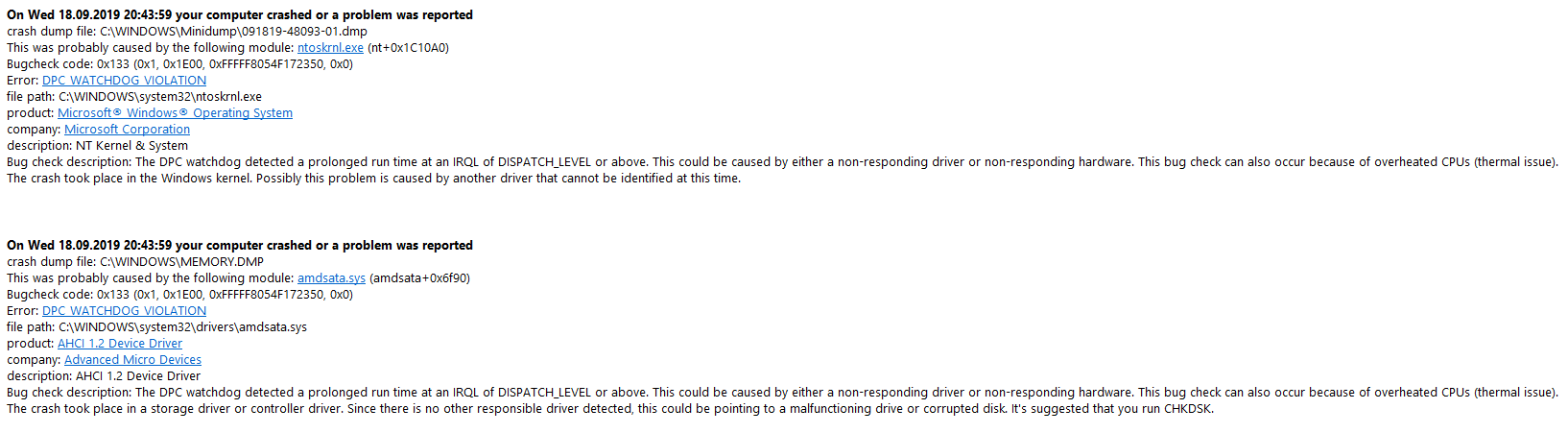 DPC_WATCHDOG_VIOLATION | Fehlercode: 0x133