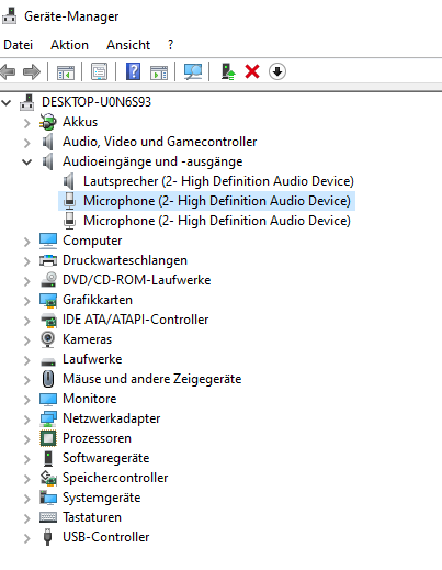 Audioeingang/Mikrofon Windows 10 funktioniert nicht