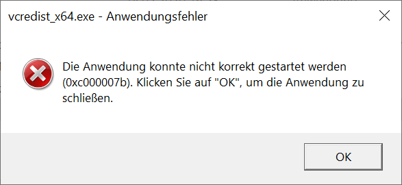 Visual C++ 2013 installiert nicht - Fehler 0xc000007b