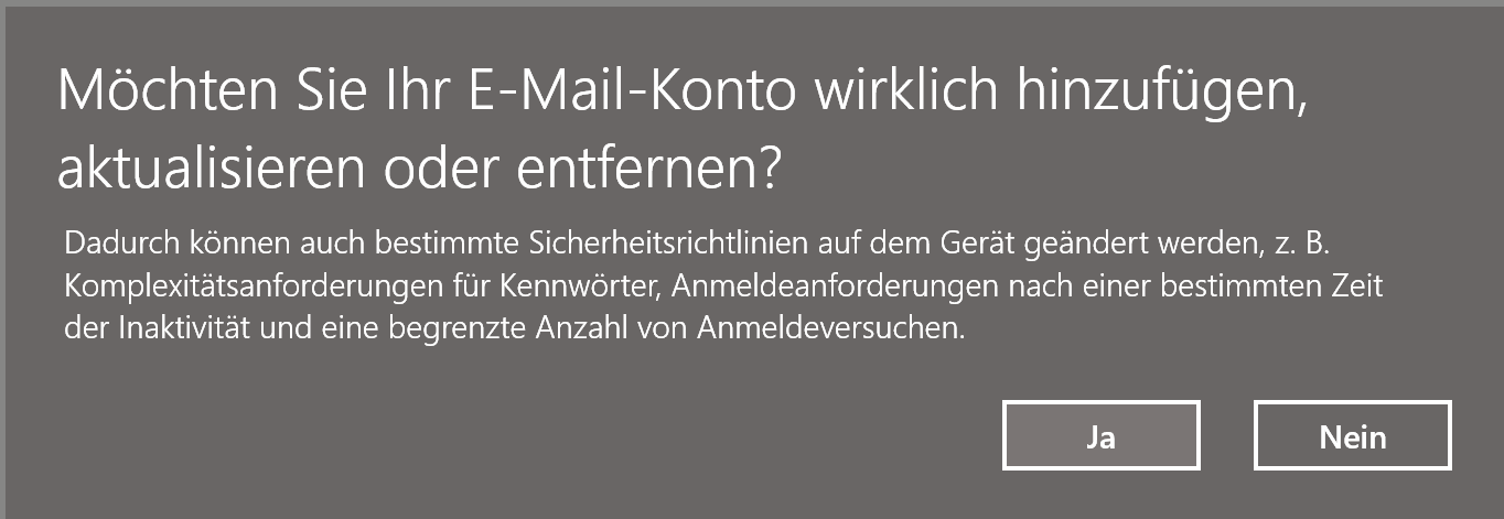 Was bedeutet die Meldung "Möchten Sie Ihr E-Mail-Konto wirklich hinzufügen, aktualisieren...