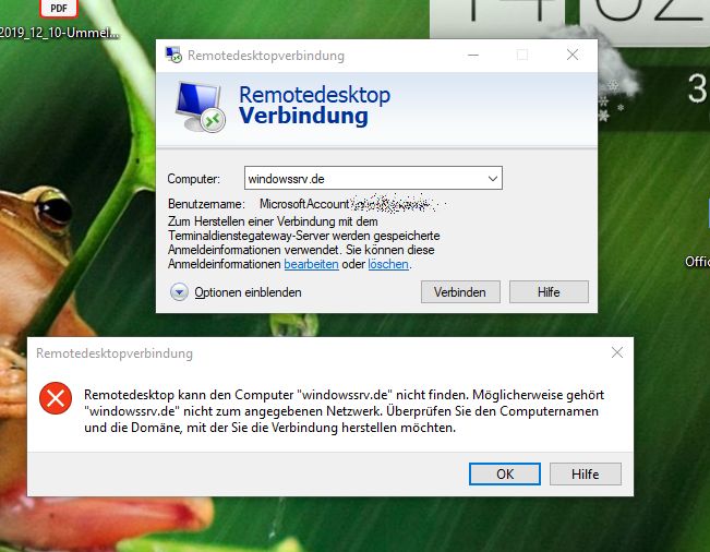 Remotedesktop: Keine Verbindung über Domain möglich