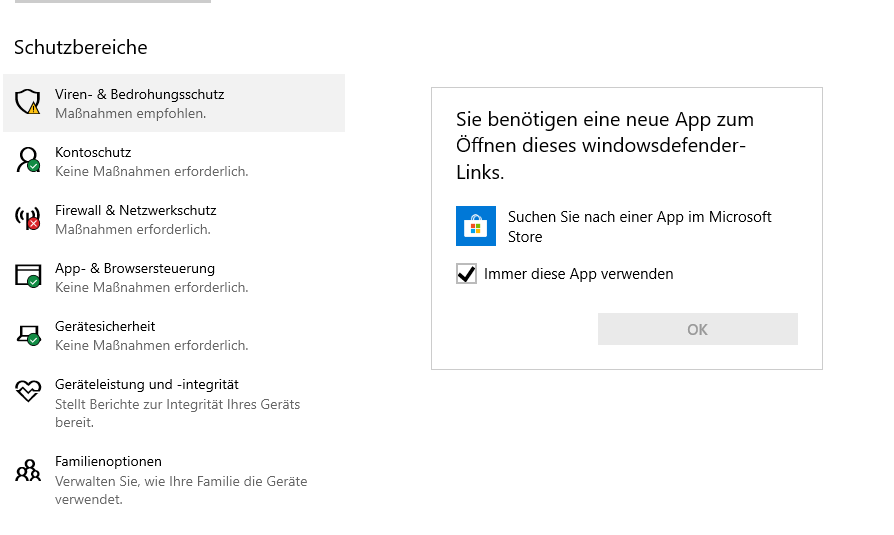 Windows-Sicherheit - Schutzbereiche