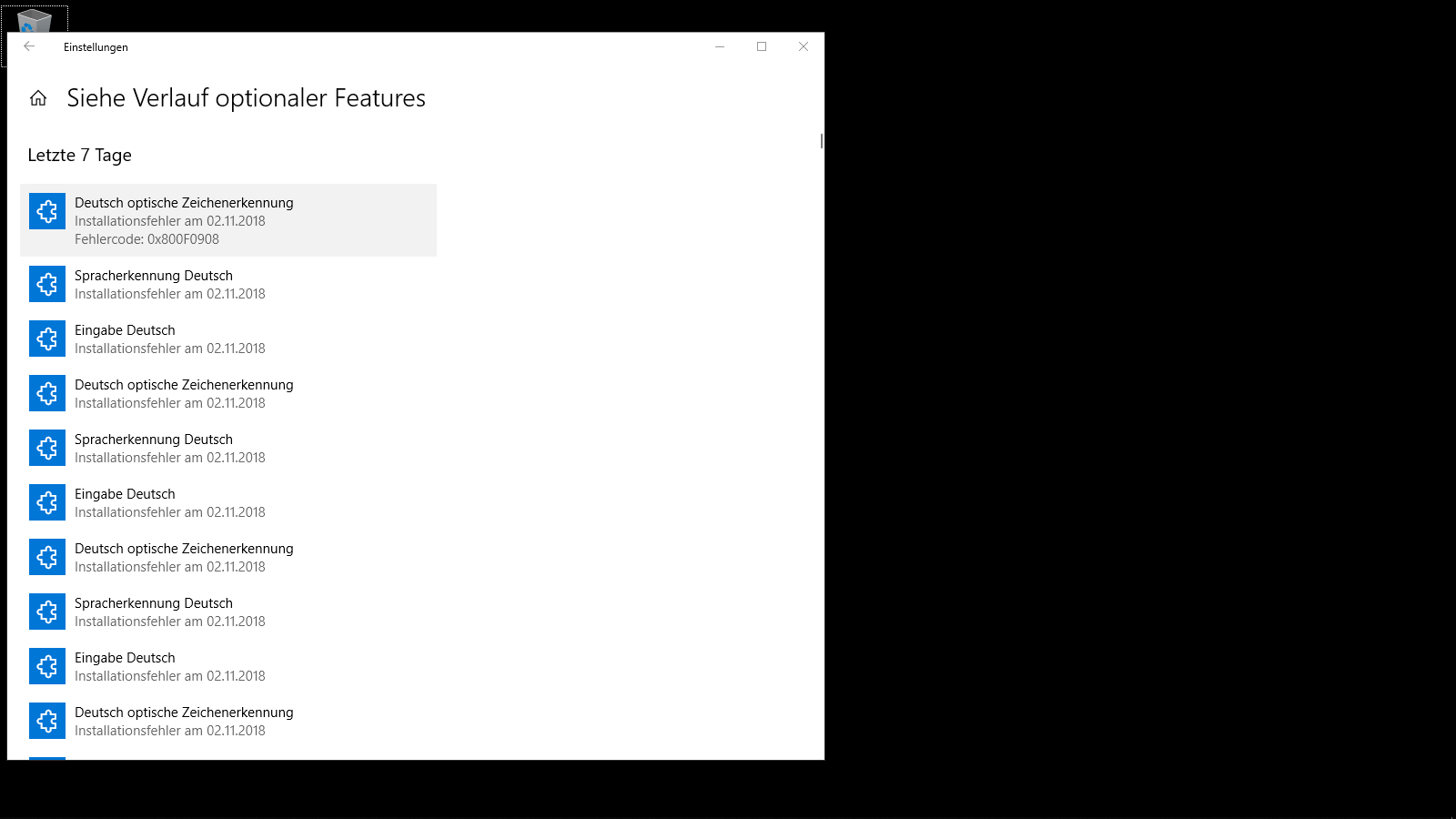 optional features - immer wiederkehrende Fehlermeldung