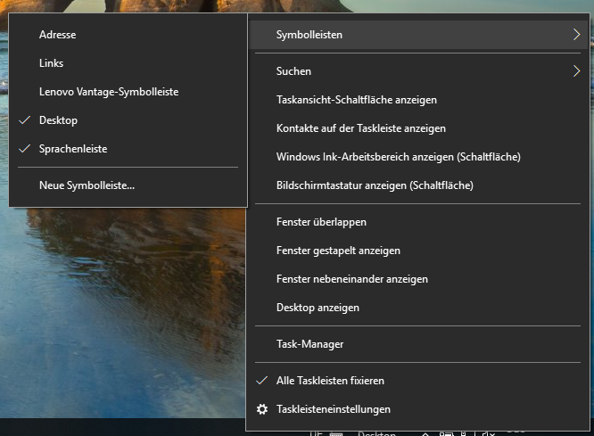 Symbolleisten in Taskleiste sind nach Neustart wieder verschwunden (Win10)