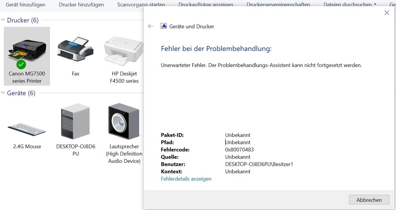 Windows 10/64 20H2 -Update KB 8000502:  ein weiteres Druckerproblem!