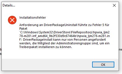 anforderung an driverpackageinstall führte zu fehler 5 Druckerinstallation