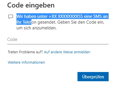 Sicherheitscode an falsche alte Telefonnummer, obwohl neue eingetragen ist.