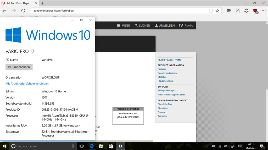 Adobe Flash Player mit Edge
