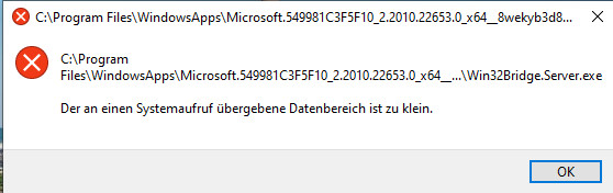 Fehlermeldung Win32Bridge.Server.exe