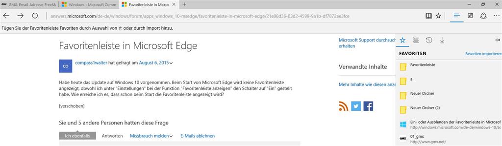 Rechtes Favoritenfenster in Microsoft Edge dauerhaft anzeigen?