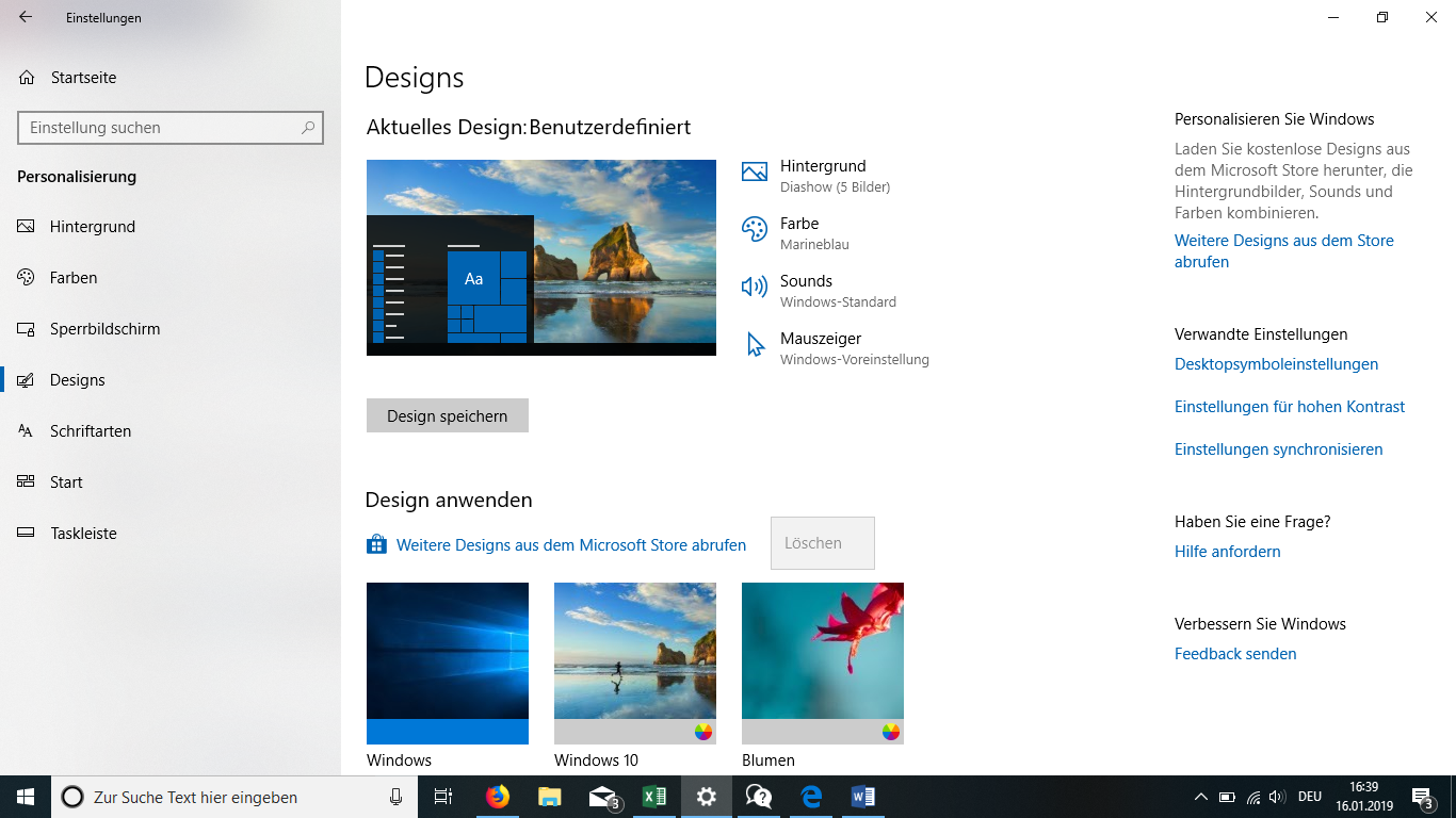 Windows 10 heruntergeladenes Design lässt sich nicht löschen