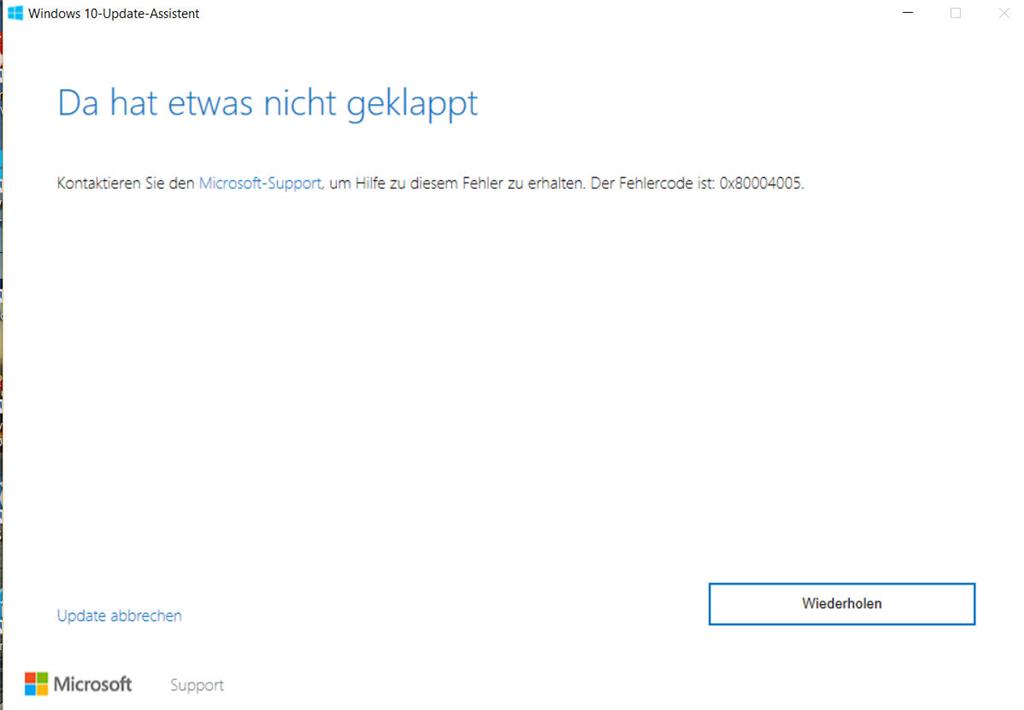 Update  Fehlermeldung: 0x80004005