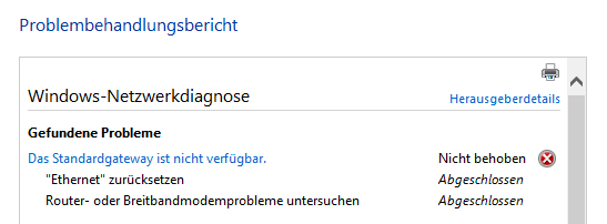 "Das Standard gateway ist nicht verfügbar"
