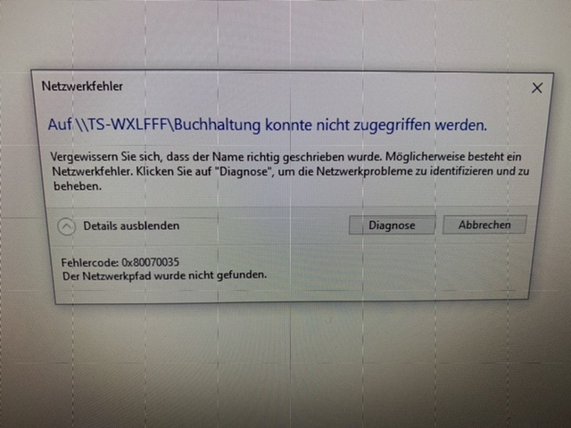 Netzwerkfehler beim Verbinden eines Laufwerks