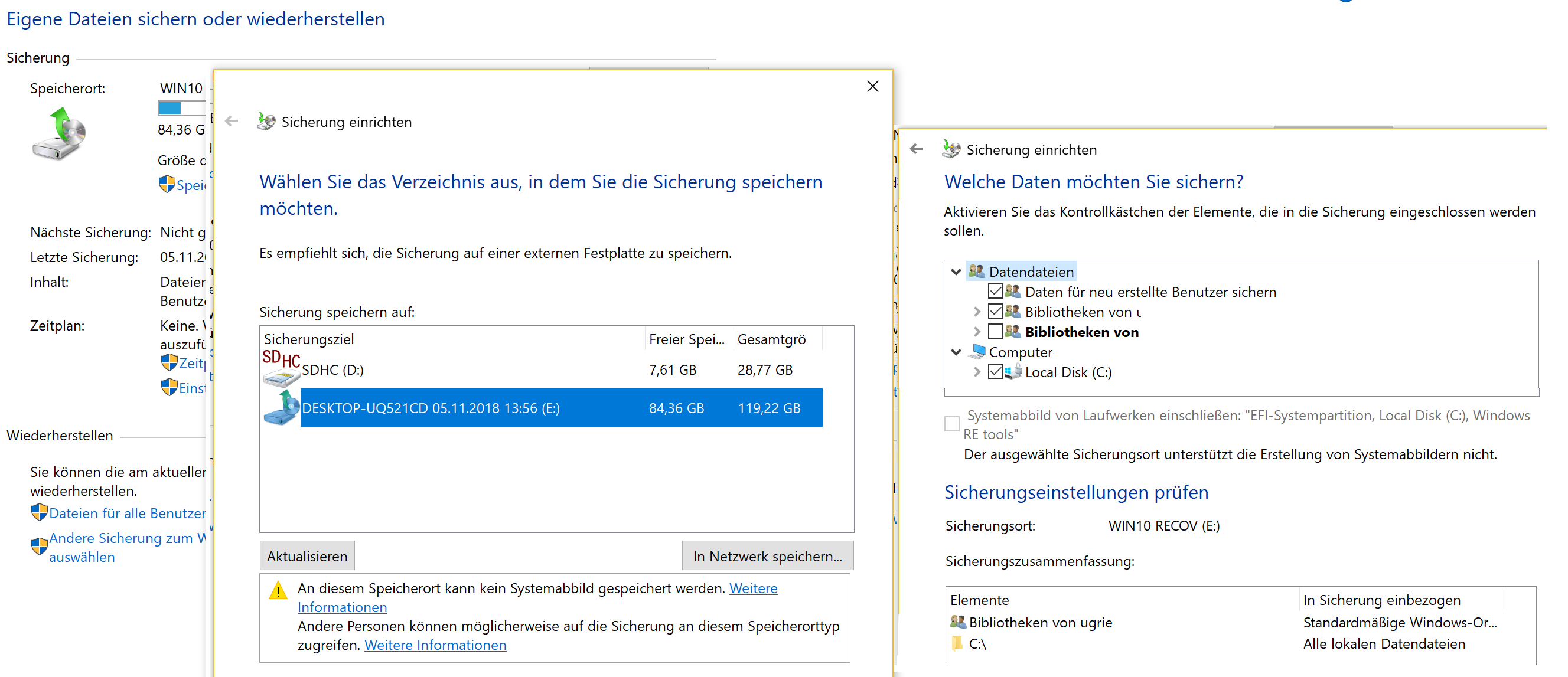 Formatierung für Speichermedium für Windows 10 System-Image
