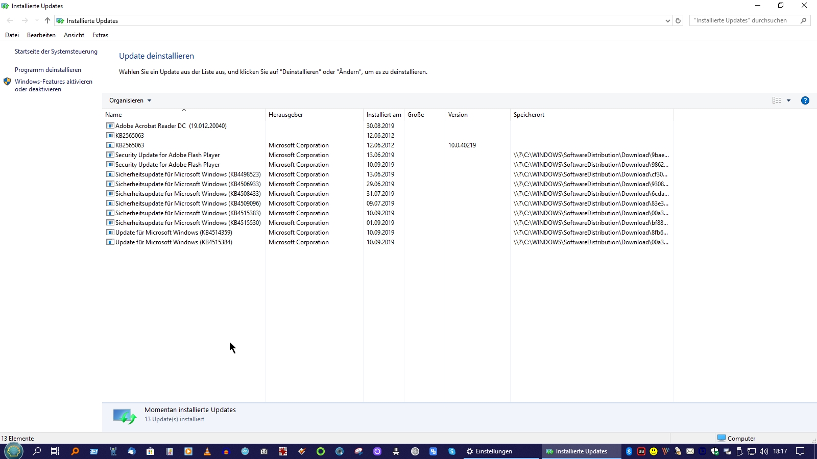 Updates deinstallieren.