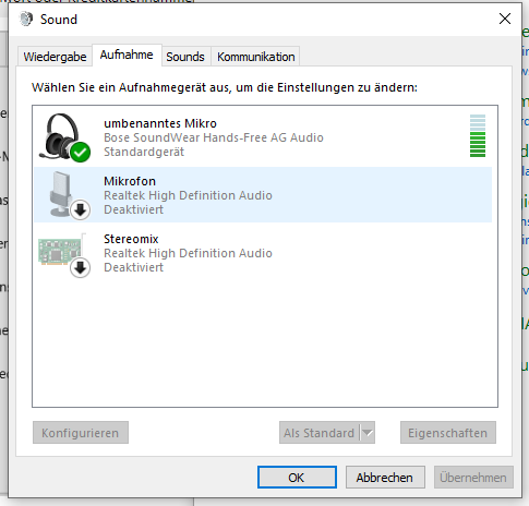 Mikrofon funktioniert nicht, obwohl Computer Sound registriert