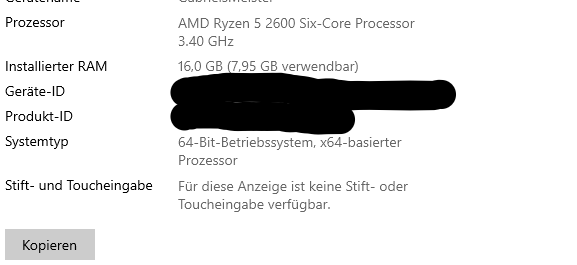 16 GB RAM aber nur 7,95 GB verfügbar