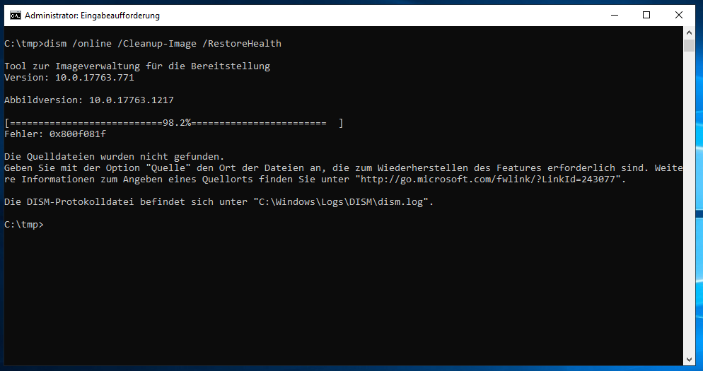 Windows Server 2019 - update error - 0x800f081f