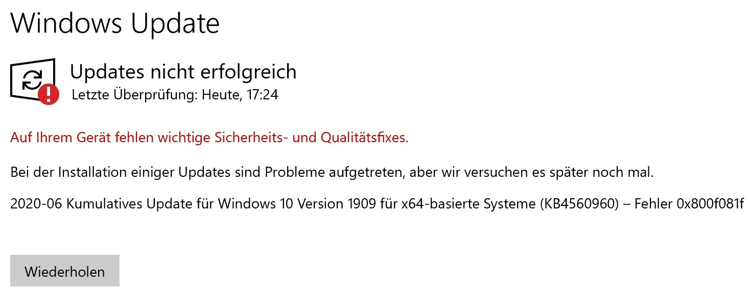 WIN10 Update funktioniert nicht!!