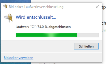 Bitlocker hängt bei der Entschlüsselung