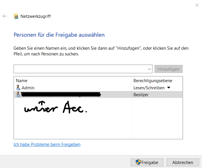 Datei lässt sich nicht für andere Benutzer freigeben