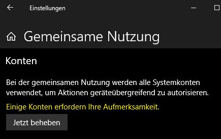 Gemeinsame Nutzung - Einige Konten erfordern Ihre Aufmerksamkeit