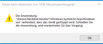 Beim abdocken einer externen HDD oft Fehlermeldung