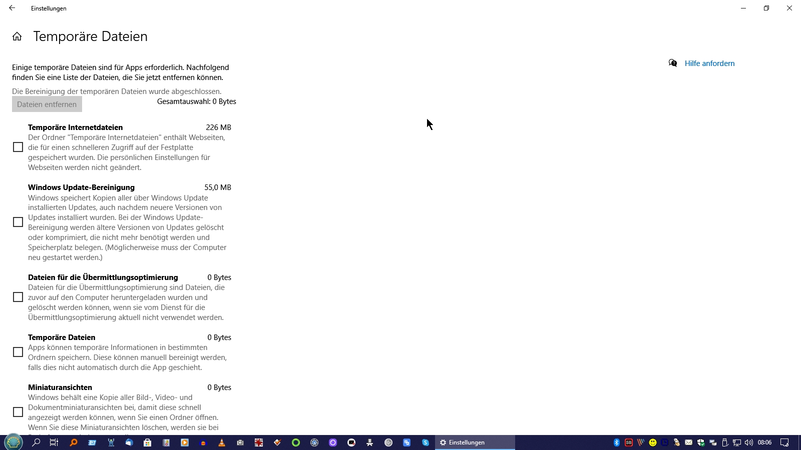 Datenträger System Reinigung in Windows 10 funktioniert nicht.
