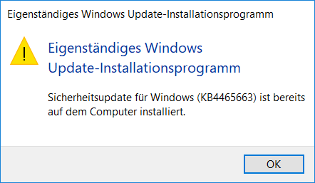 Windows 10 deinstalliertes Sicherheitsupdate manuell wieder installieren