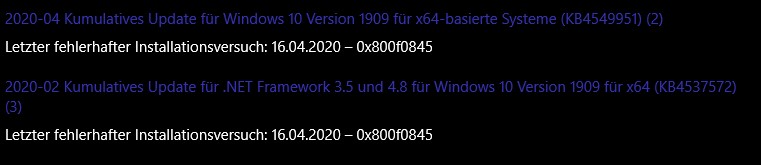 Update lässt sich seit wochen nicht installieren: updates error 0x800f0845