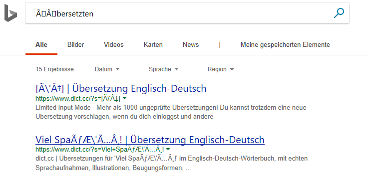 Seit Windows Build 1809: Bing stellt Sonderzeichen nicht richtig dar